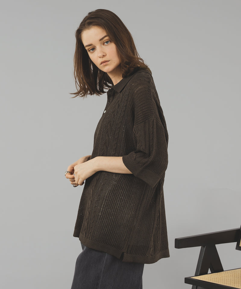 CABLE LINE MESH POLO KNIT/ケーブルラインメッシュポロニット