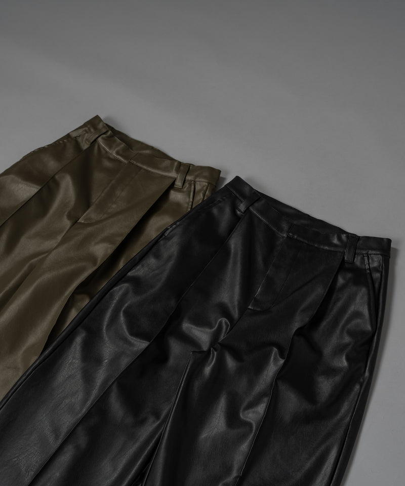 【selleglant｜セレグランテ】FAKE LEATHER TUCK WIDE PANTS / フェイクレザータックワイドパンツ