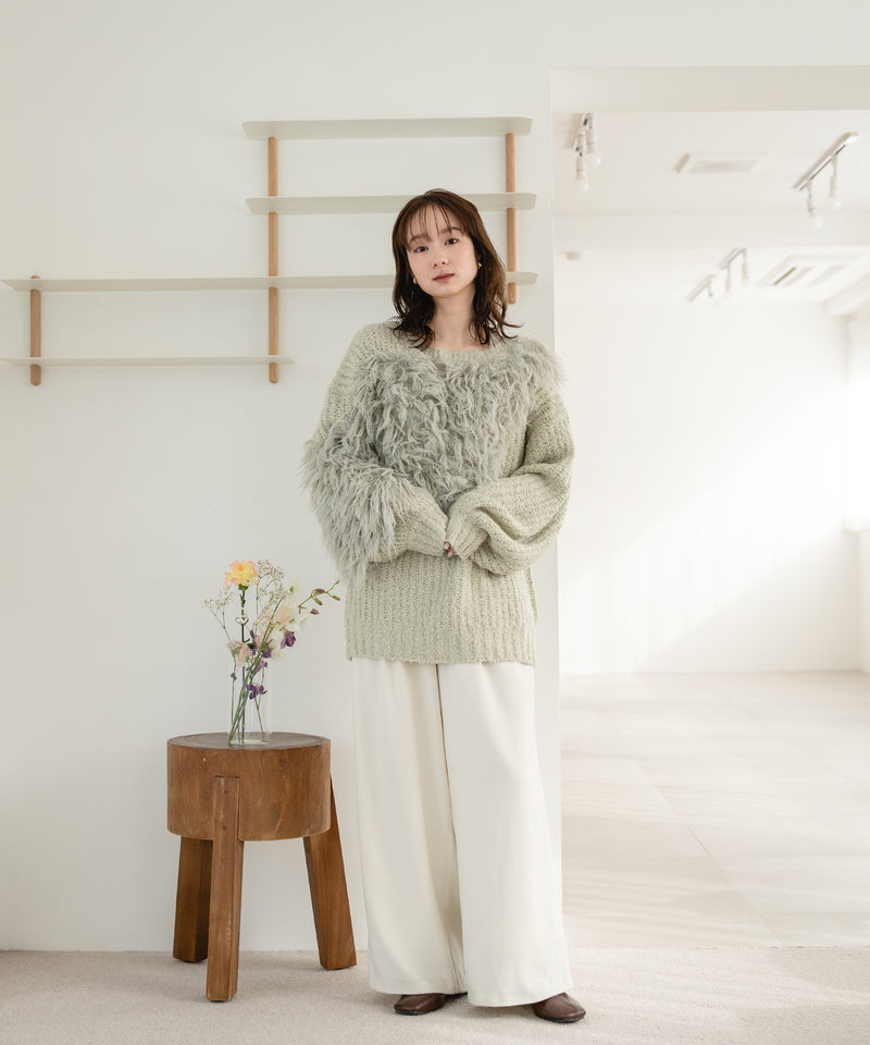 back design asymmetry shaggy knit / バックデザインアシンメトリーシャギーニット