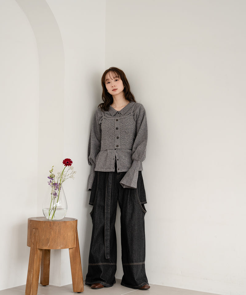 cable knit loose shirt ensemble / ケーブルニットルーズシャツアンサンブル