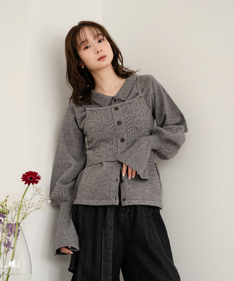 cable knit loose shirt ensemble / ケーブルニットルーズシャツアンサンブル