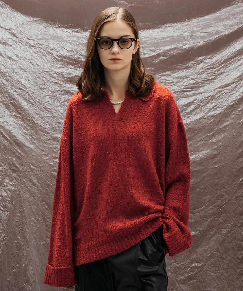 SKIPPER BOUCLE POLO KNIT / スキッパーブークレポロニット
