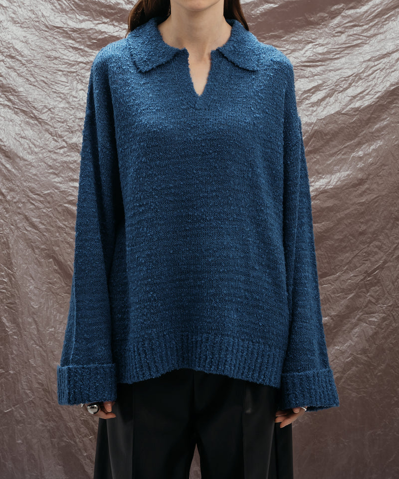 SKIPPER BOUCLE POLO KNIT / スキッパーブークレポロニット