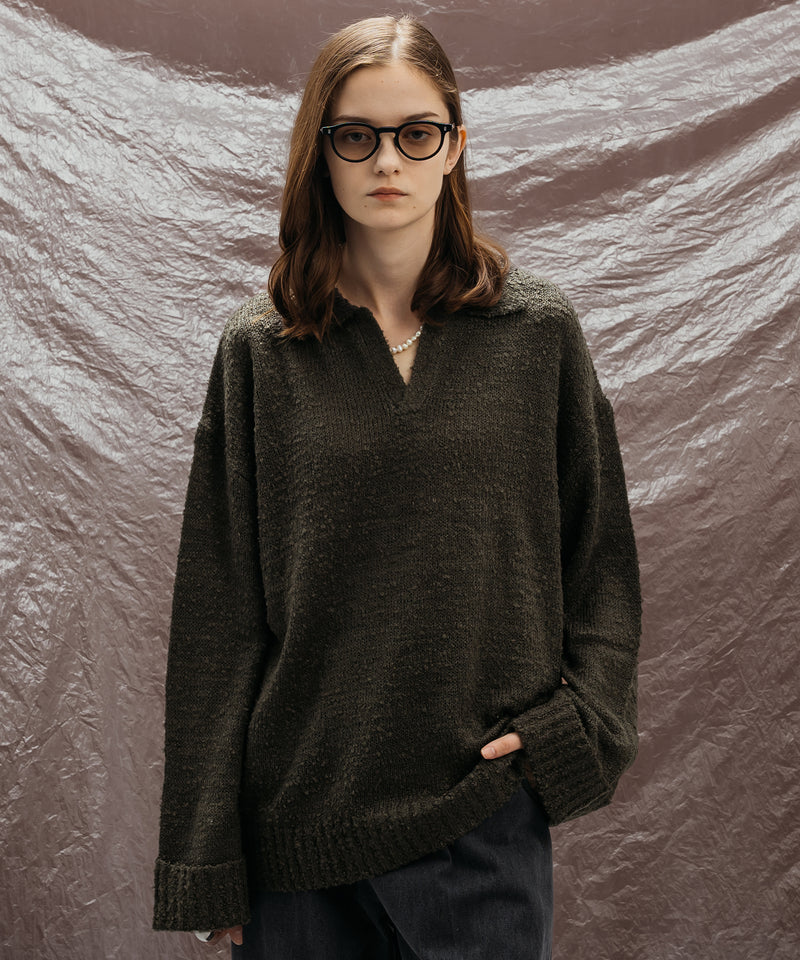 SKIPPER BOUCLE POLO KNIT / スキッパーブークレポロニット