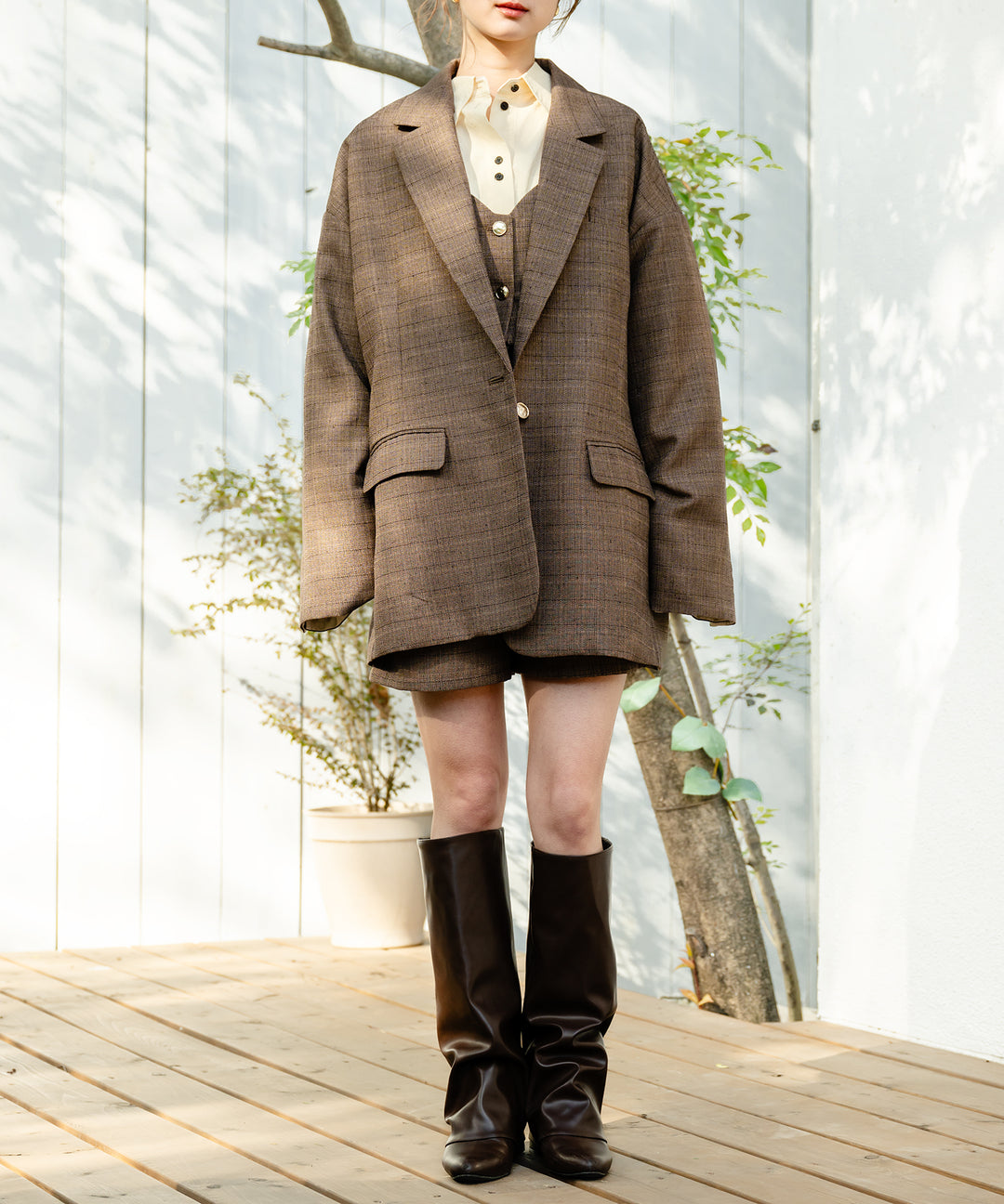 mideal デザインツイードオーバージャケット design tweed over jacket / デザインツイードオーバー