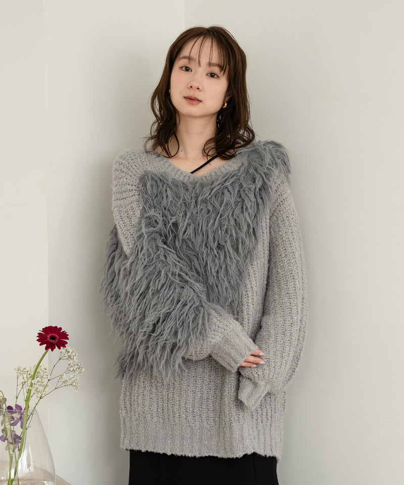 back design asymmetry shaggy knit / バックデザインアシンメトリーシャギーニット