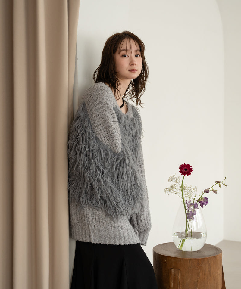 back design asymmetry shaggy knit / バックデザインアシンメトリーシャギーニット