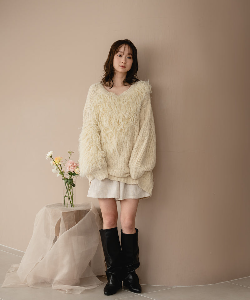 back design asymmetry shaggy knit / バックデザインアシンメトリーシャギーニット