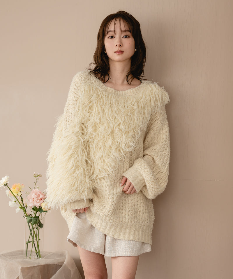 back design asymmetry shaggy knit / バックデザインアシンメトリーシャギーニット