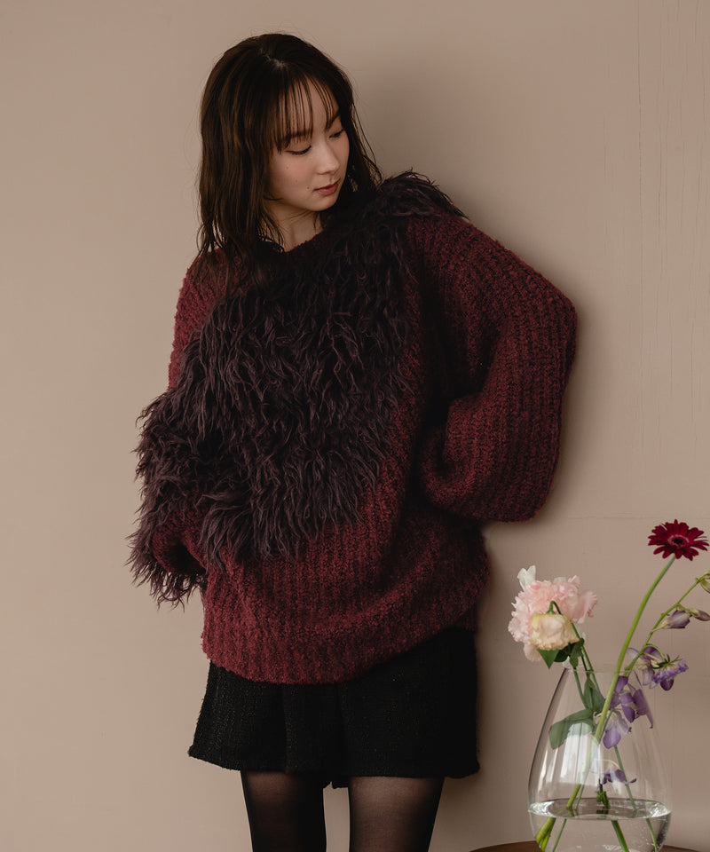 back design asymmetry shaggy knit / バックデザインアシンメトリーシャギーニット