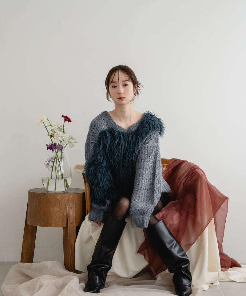 back design asymmetry shaggy knit / バックデザインアシンメトリーシャギーニット