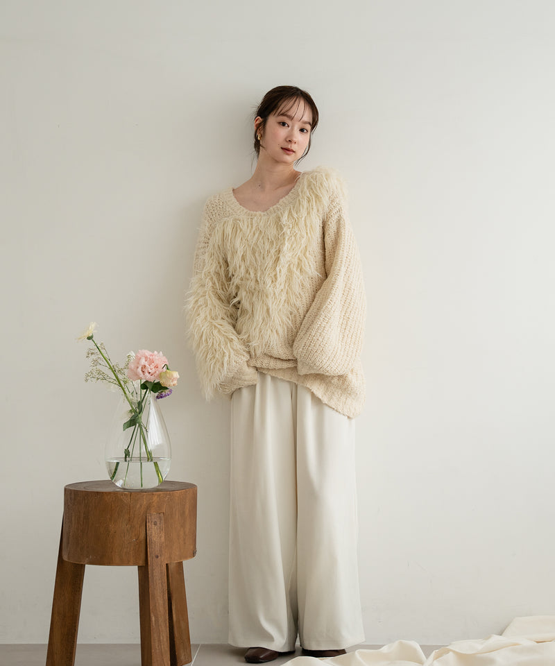 back design asymmetry shaggy knit / バックデザインアシンメトリーシャギーニット