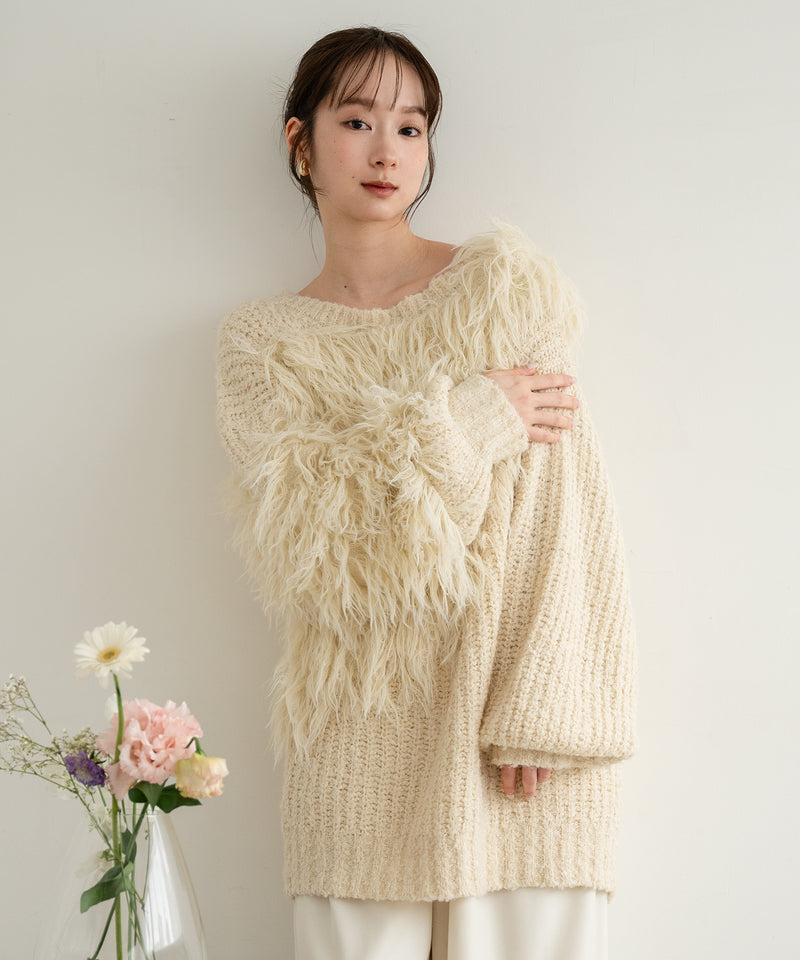 back design asymmetry shaggy knit / バックデザインアシンメトリーシャギーニット