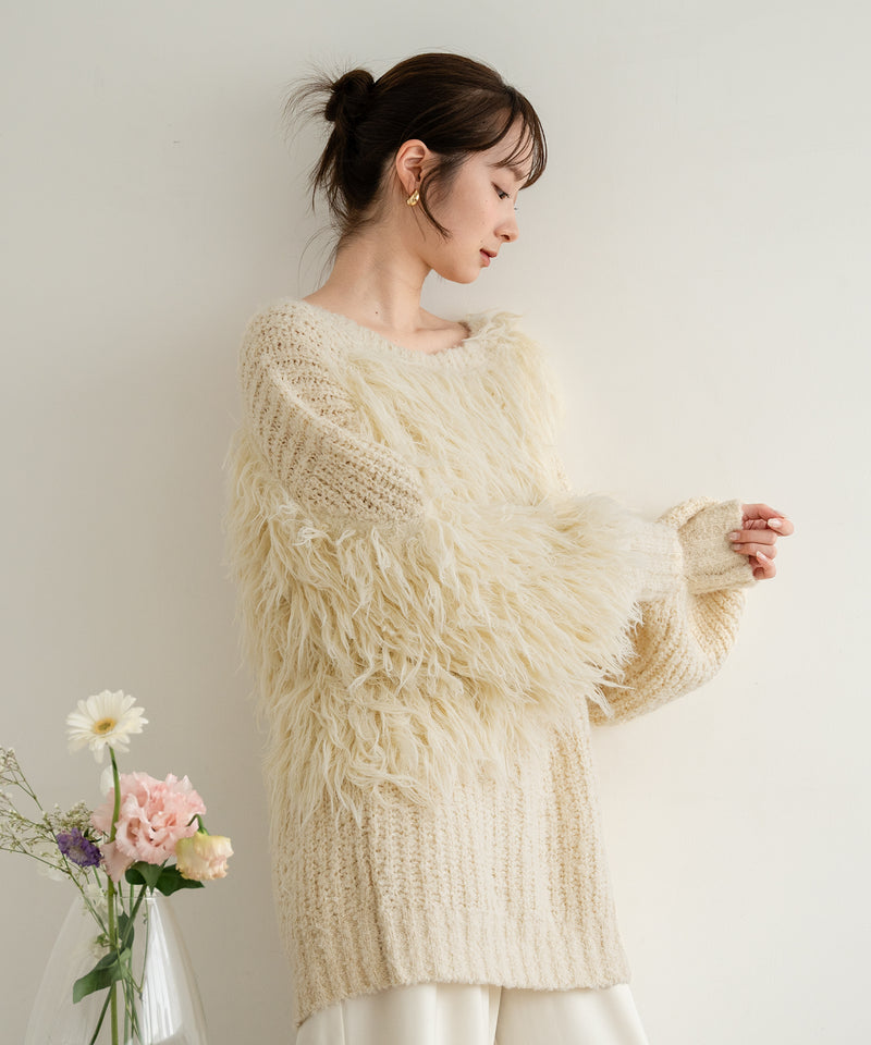 back design asymmetry shaggy knit / バックデザインアシンメトリーシャギーニット