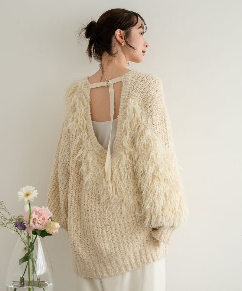 back design asymmetry shaggy knit / バックデザインアシンメトリーシャギーニット