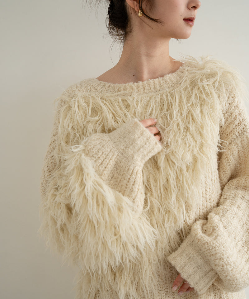 back design asymmetry shaggy knit / バックデザインアシンメトリーシャギーニット