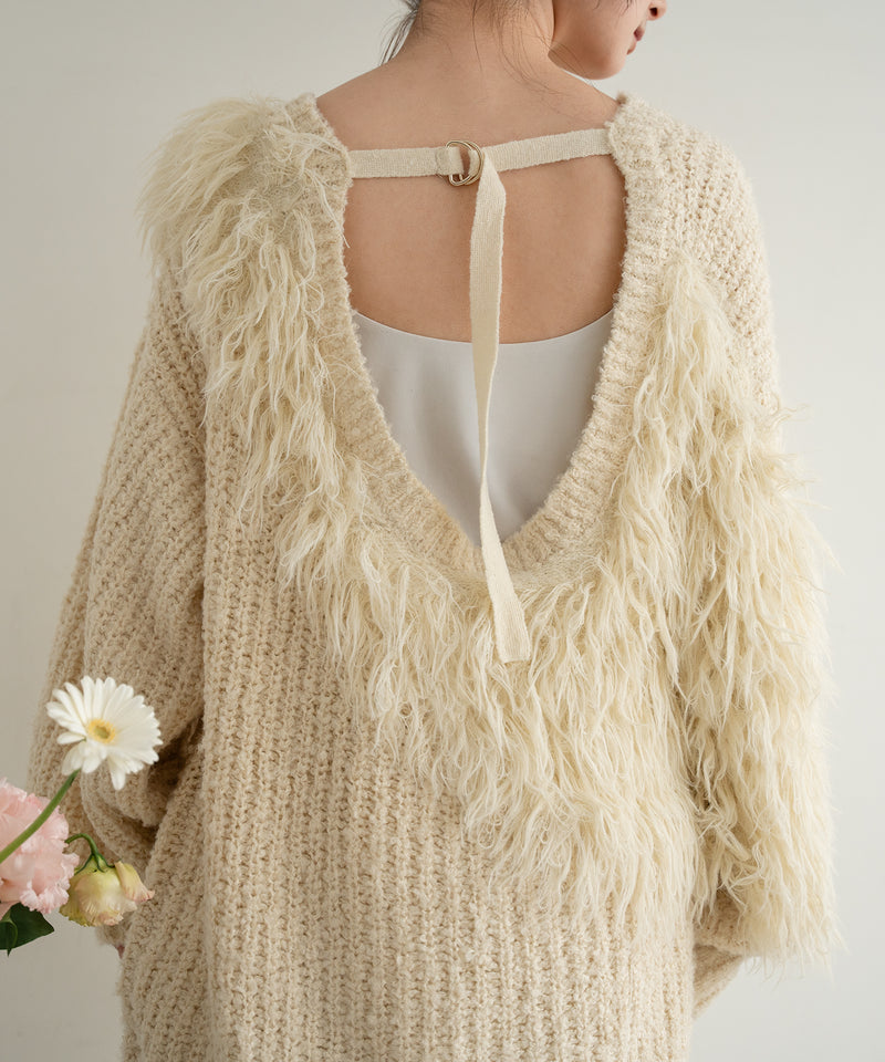 back design asymmetry shaggy knit / バックデザインアシンメトリーシャギーニット