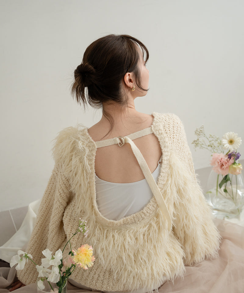 back design asymmetry shaggy knit / バックデザインアシンメトリーシャギーニット