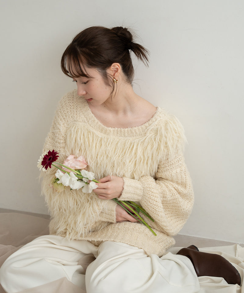 back design asymmetry shaggy knit / バックデザインアシンメトリーシャギーニット