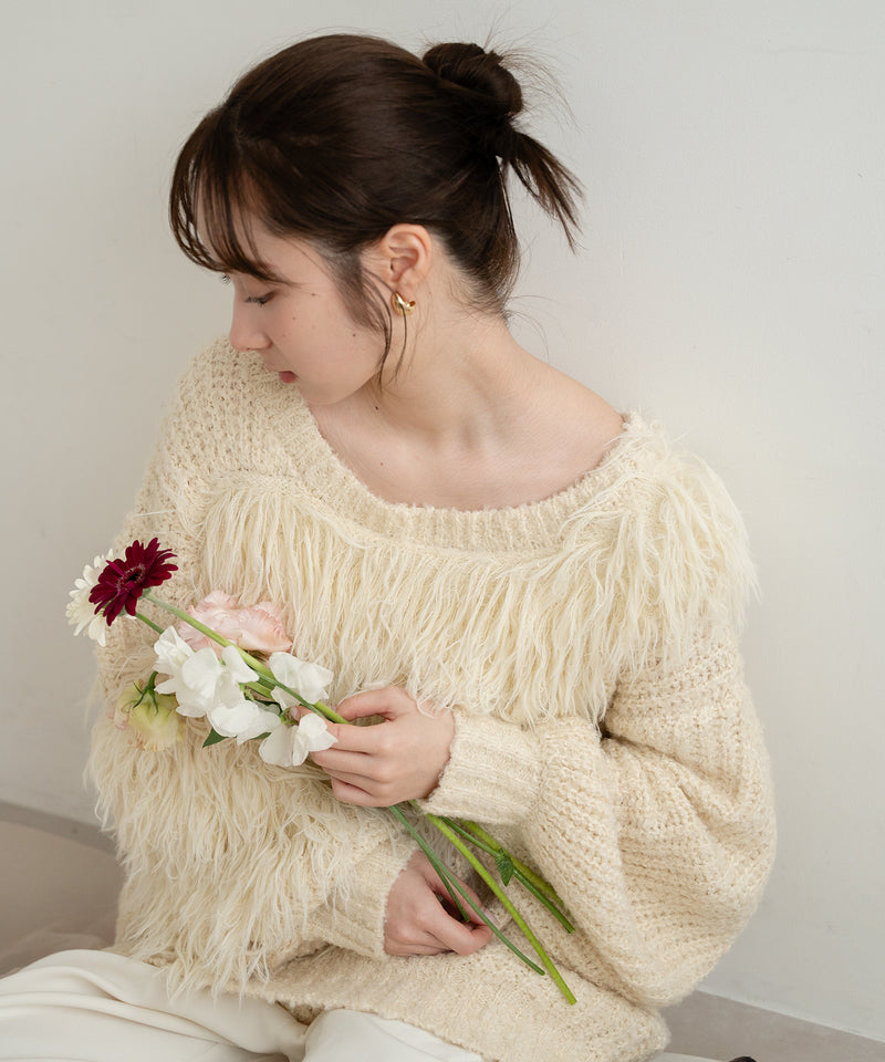 back design asymmetry shaggy knit / バックデザインアシンメトリーシャギーニット