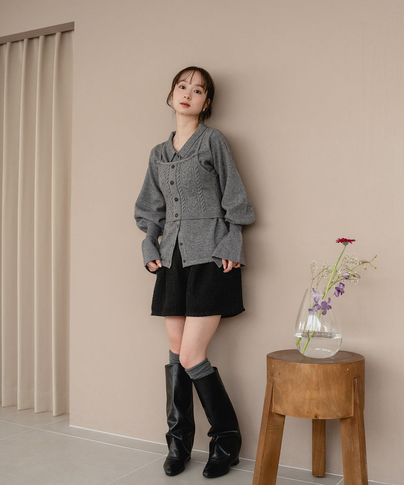 cable knit loose shirt ensemble / ケーブルニットルーズシャツアンサンブル