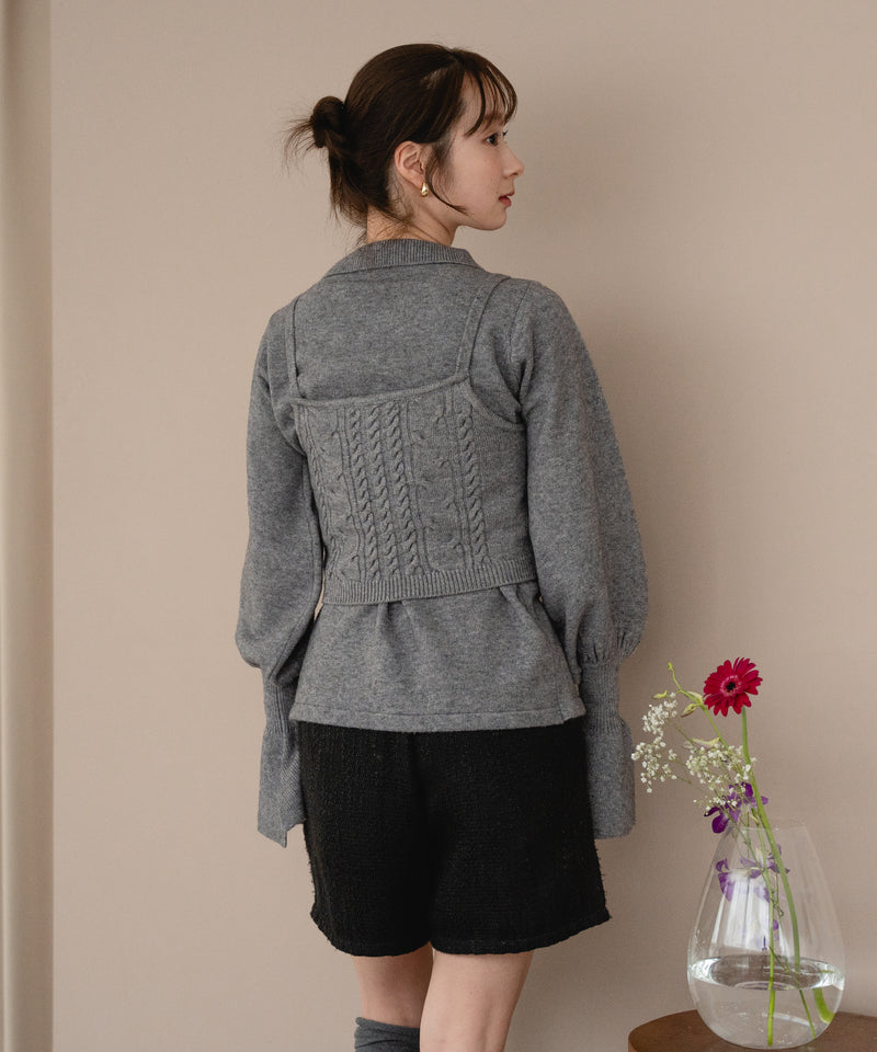 cable knit loose shirt ensemble / ケーブルニットルーズシャツアンサンブル