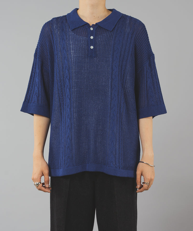 CABLE LINE MESH POLO KNIT/ケーブルラインメッシュポロニット