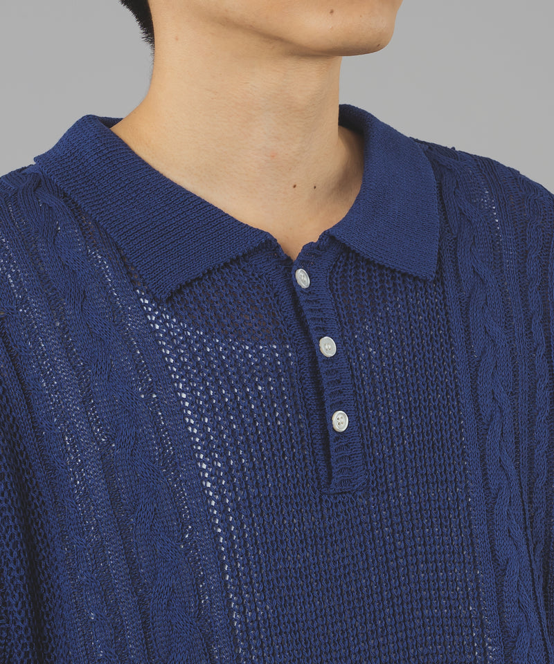 CABLE LINE MESH POLO KNIT/ケーブルラインメッシュポロニット