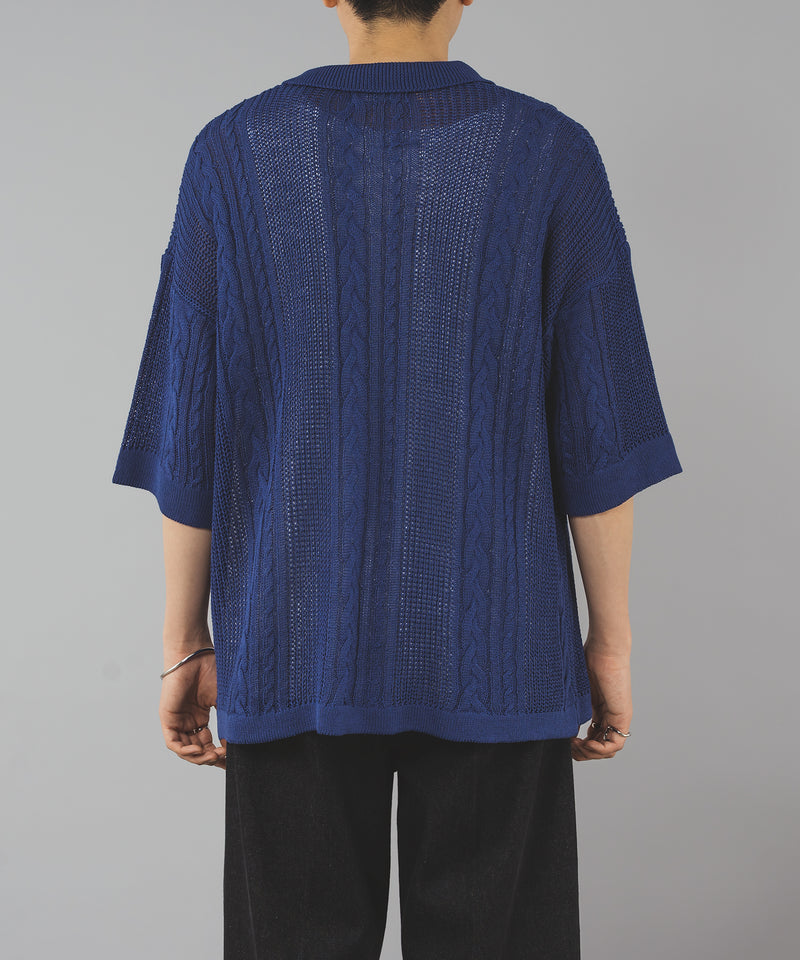 CABLE LINE MESH POLO KNIT/ケーブルラインメッシュポロニット