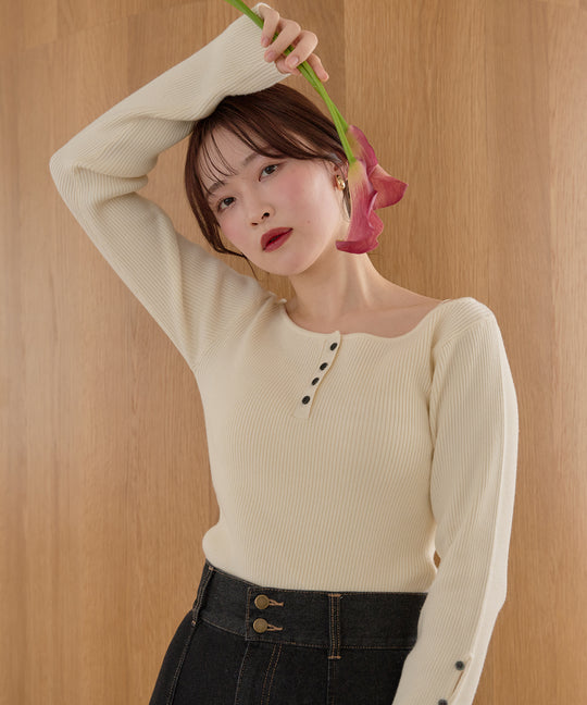 boat neck rib knit / ボートネックリブニット