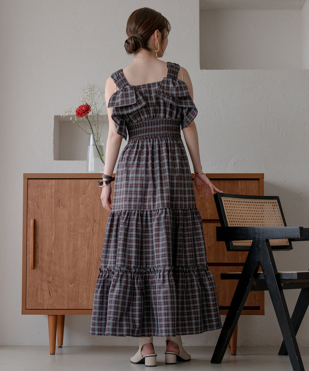 極美品 ビアズリー 花更紗ワンピース 2way ティアード 2way sleeve tiered onepiece / 2wayスリーブティアードワンピース