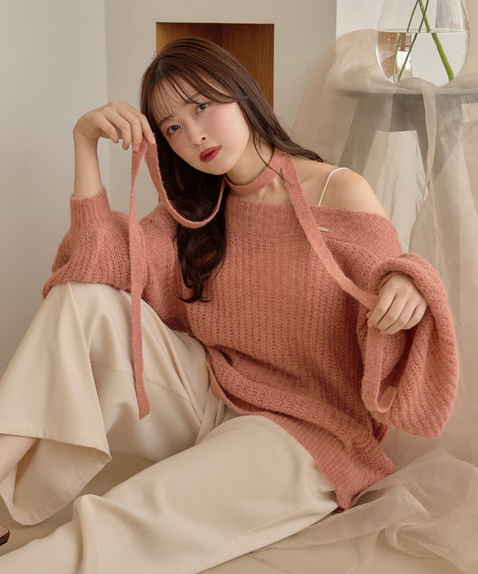 sheer oneshoulder knit / シアーワンショルニット