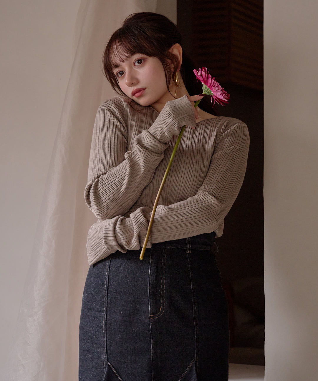 long sleeve rib knit / ロングスリーブリブニット – favclo.
