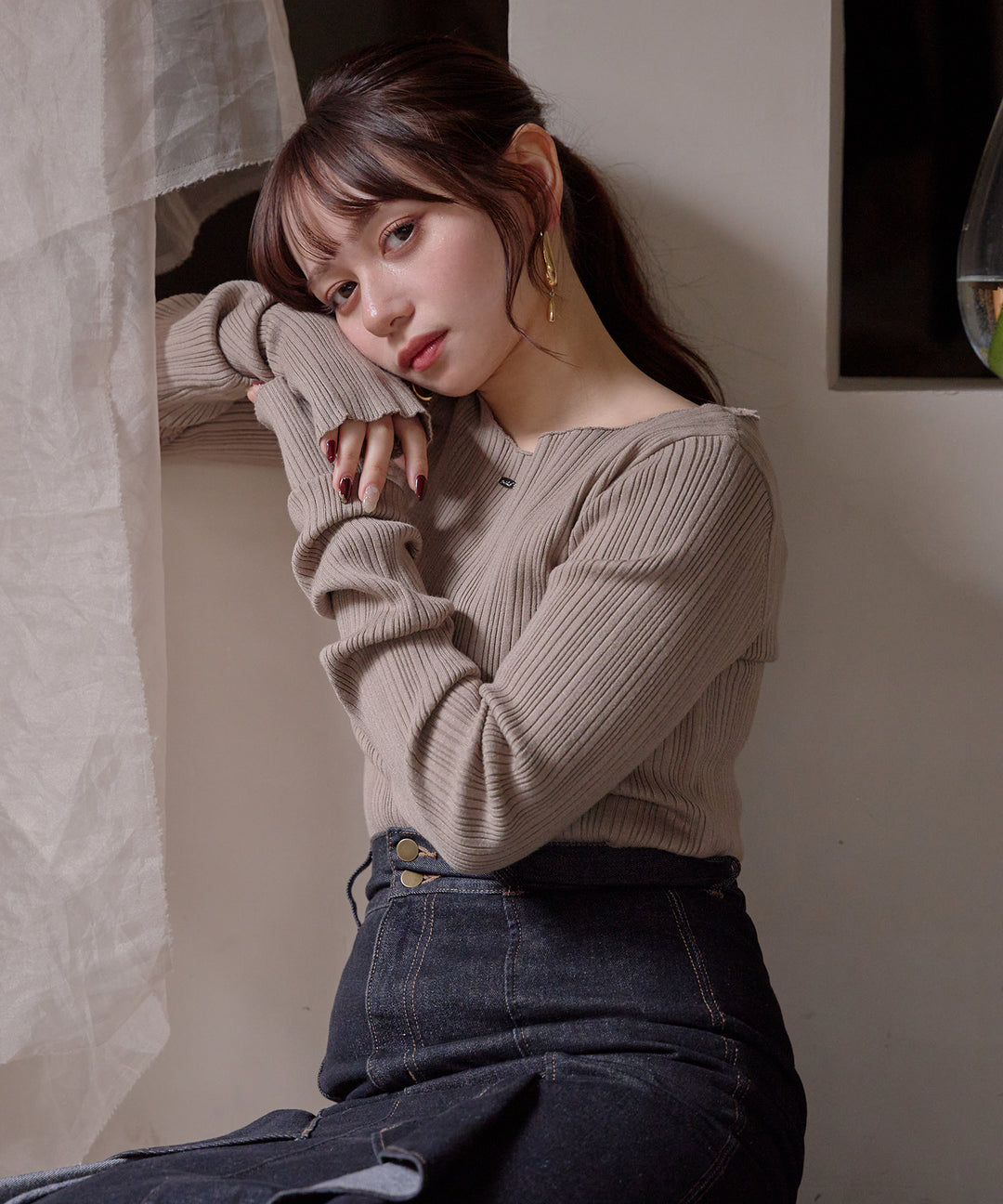 long sleeve rib knit / ロングスリーブリブニット – favclo.