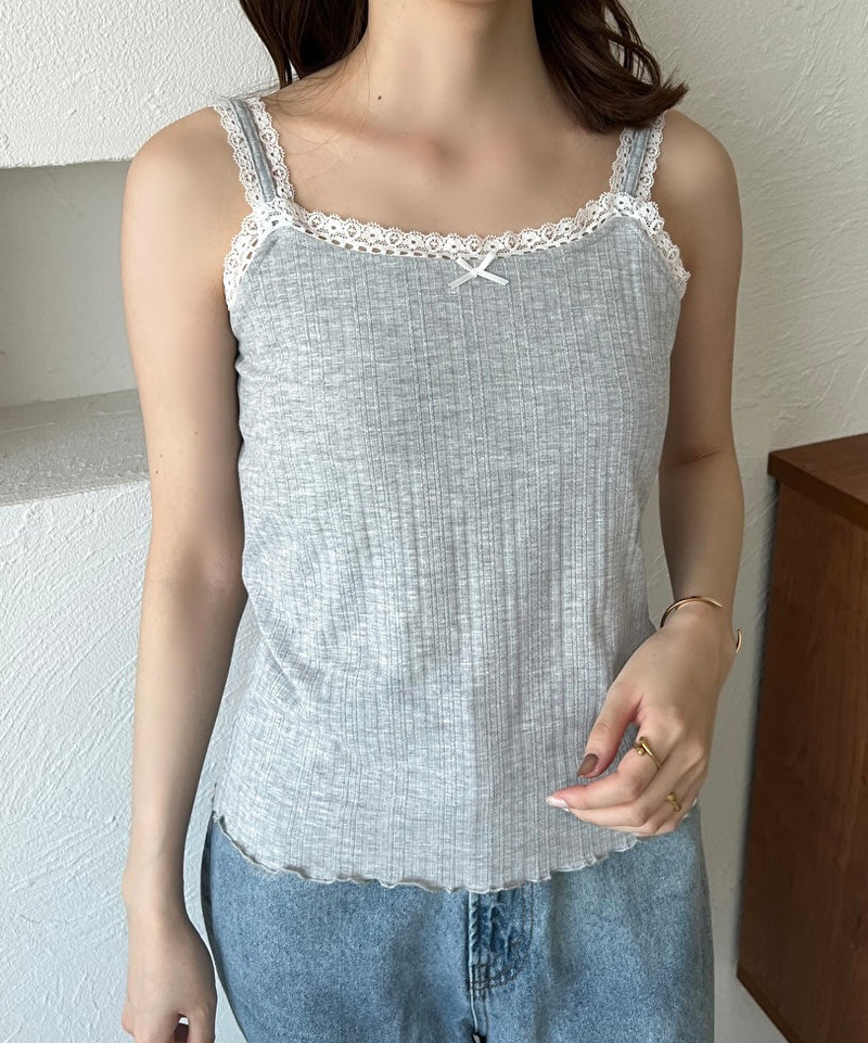 LACE RIBBON CAMISOLE/カップ付きレースキャミソール