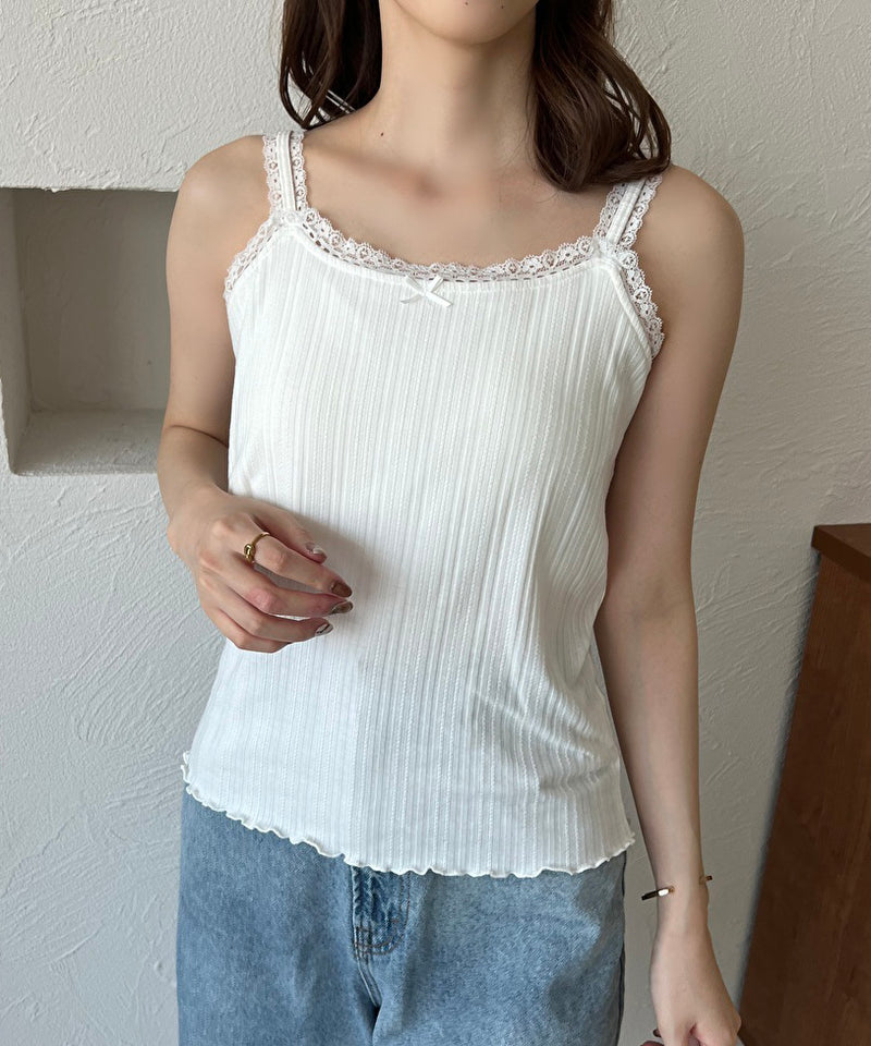 LACE RIBBON CAMISOLE/カップ付きレースキャミソール