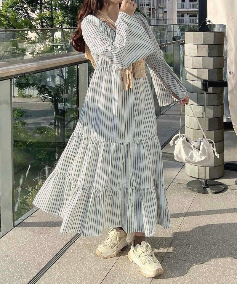 STRIPE TIERED DRESS/ストライプティアードワンピース