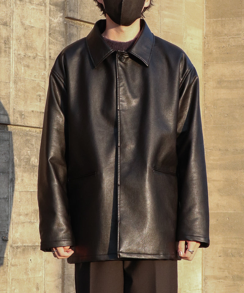 【favclo. Special price】fake leather oversized car coat / フェイクレザーオーバーサイズカーコート