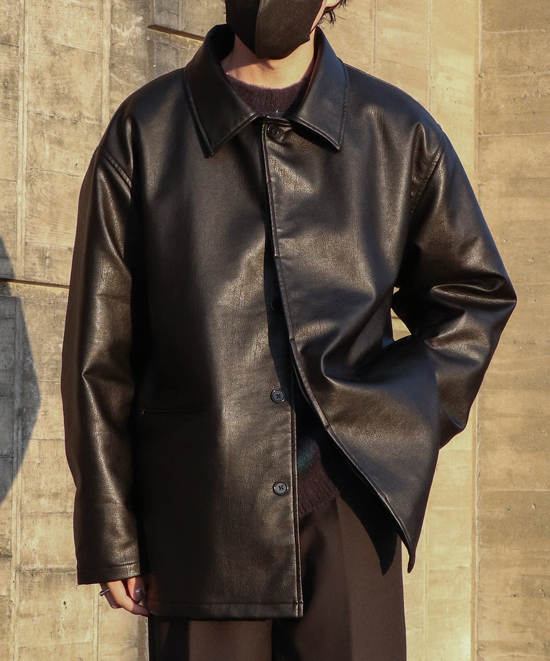 【by Takumi】fake leather oversized car coat / フェイクレザーオーバーサイズカーコート