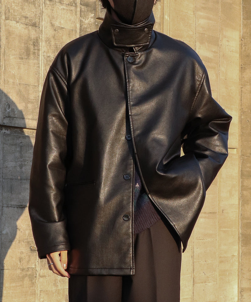 【favclo. Special price】fake leather oversized car coat / フェイクレザーオーバーサイズカーコート