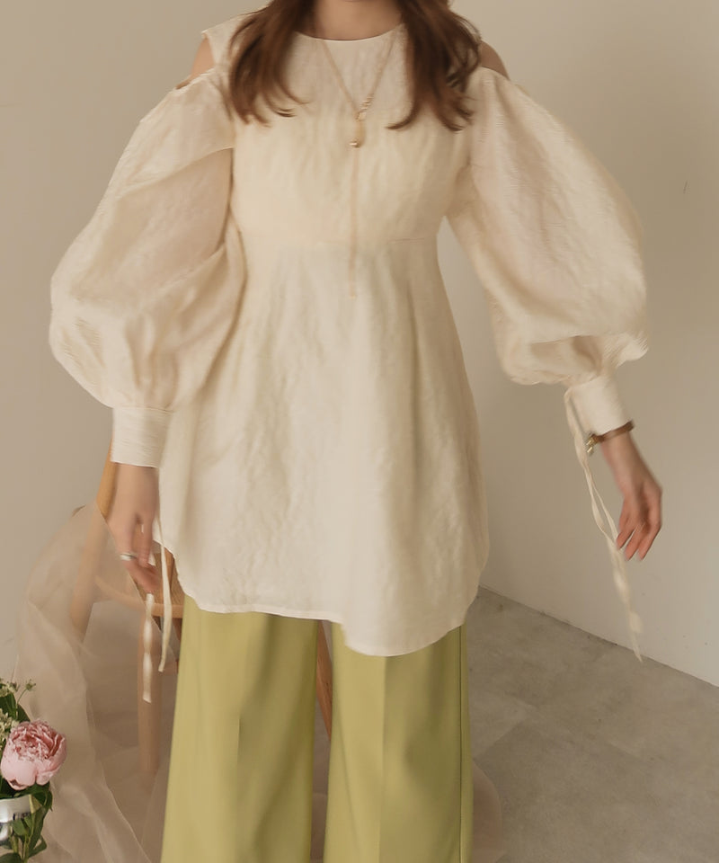 openshoulder jacquard blouse / オープンショルダージャガードブラウス