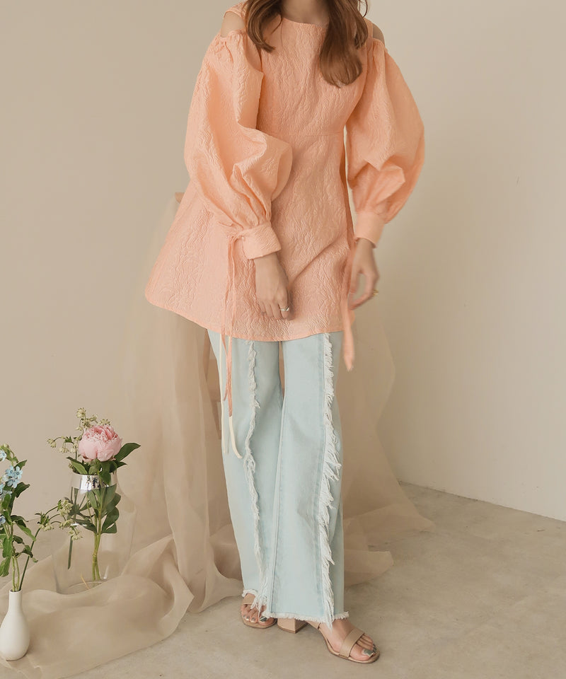 openshoulder jacquard blouse / オープンショルダージャガードブラウス