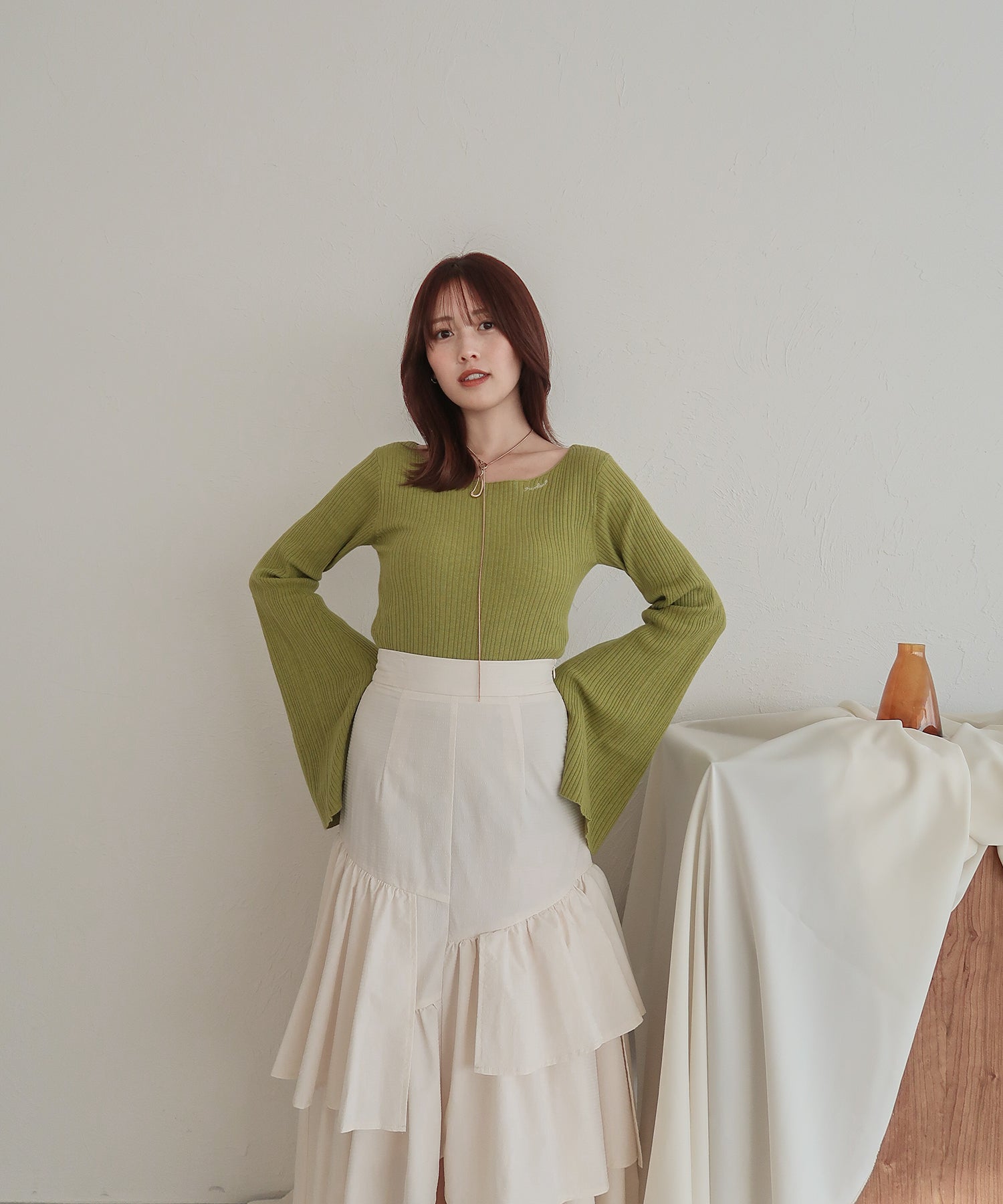 flare sleeve rib knit / フレアスリーブリブニット
