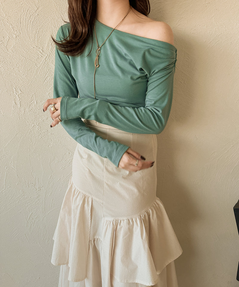 one shoulder tuck tops / ワンショルダータックトップス