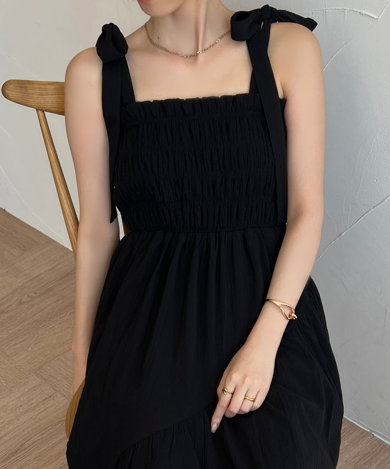 2WAY SHIRRING ONEPIECE /  2WAY シャーリング肩リボンワンピ