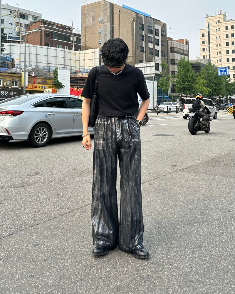 新色追加【selleglant｜セレグランテ】SILVER PRINT WIDE DENIM PANTS/シルバープリントワイドデニムパンツ