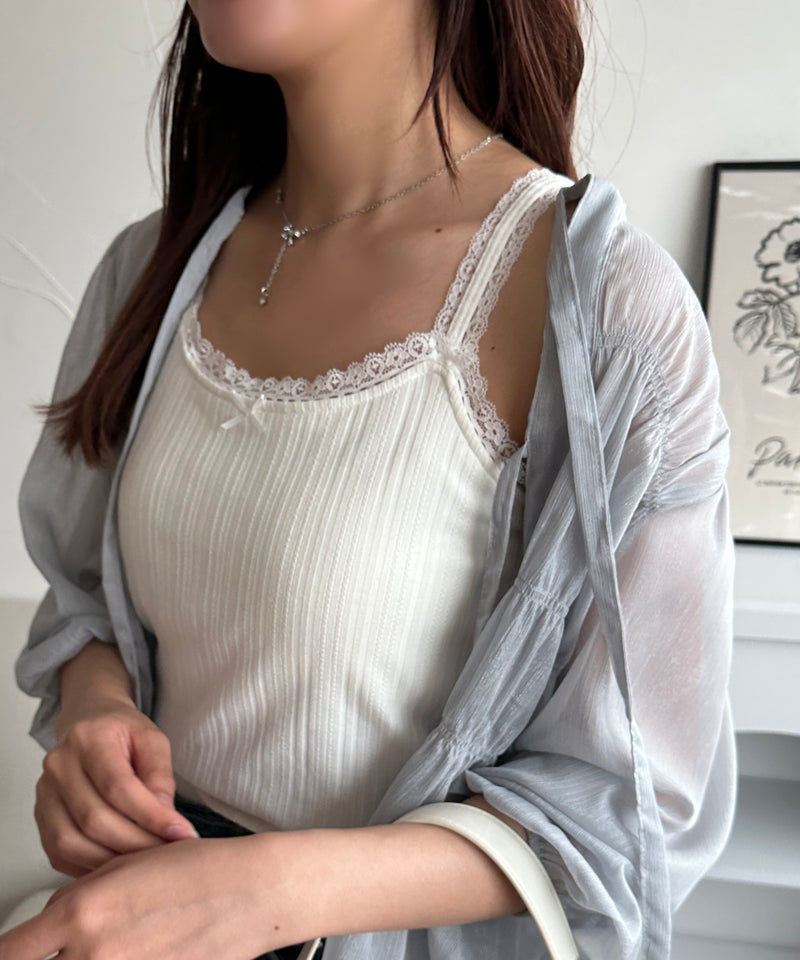 LACE RIBBON CAMISOLE/カップ付きレースキャミソール