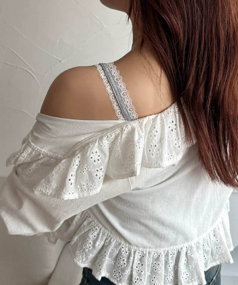 LACE RIBBON CAMISOLE/カップ付きレースキャミソール