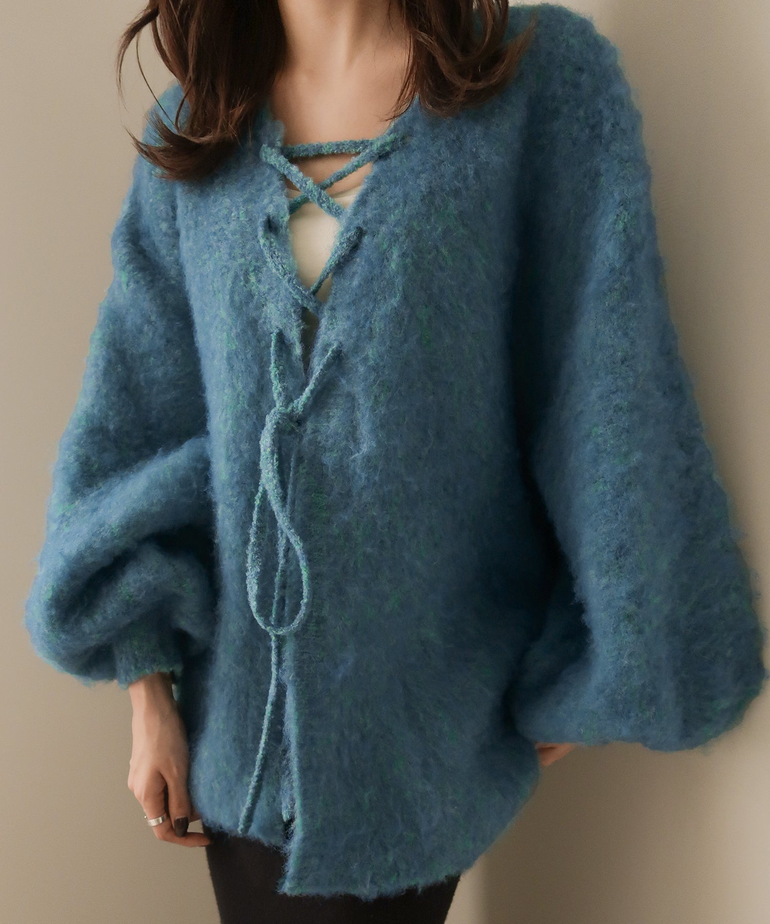 mideal mix color laceup cardigan