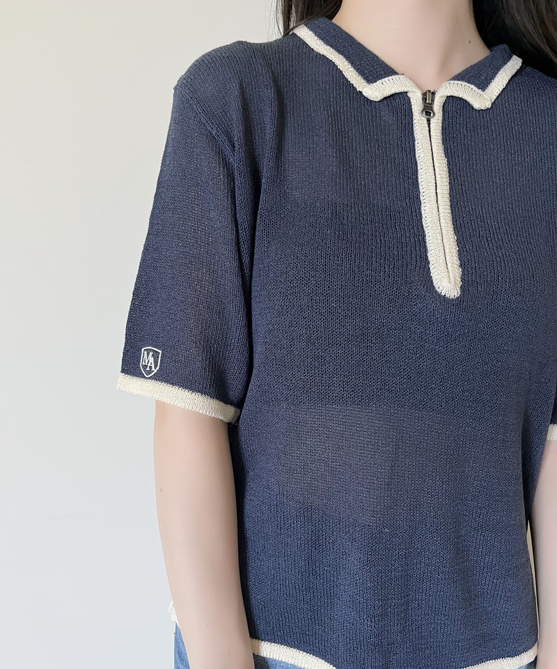 【ma凜】half zip knit polo pullover / ハーフジップニットポロプルオーバー